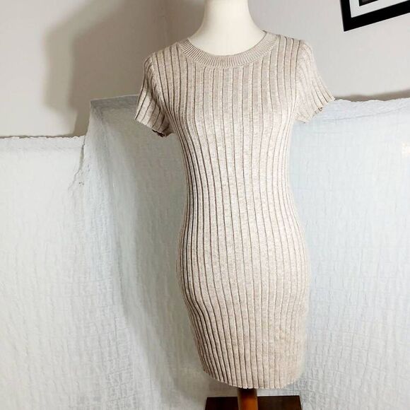 Promesa Ribbed Beige Bodycon Dress Size M - Picture 2 of 9